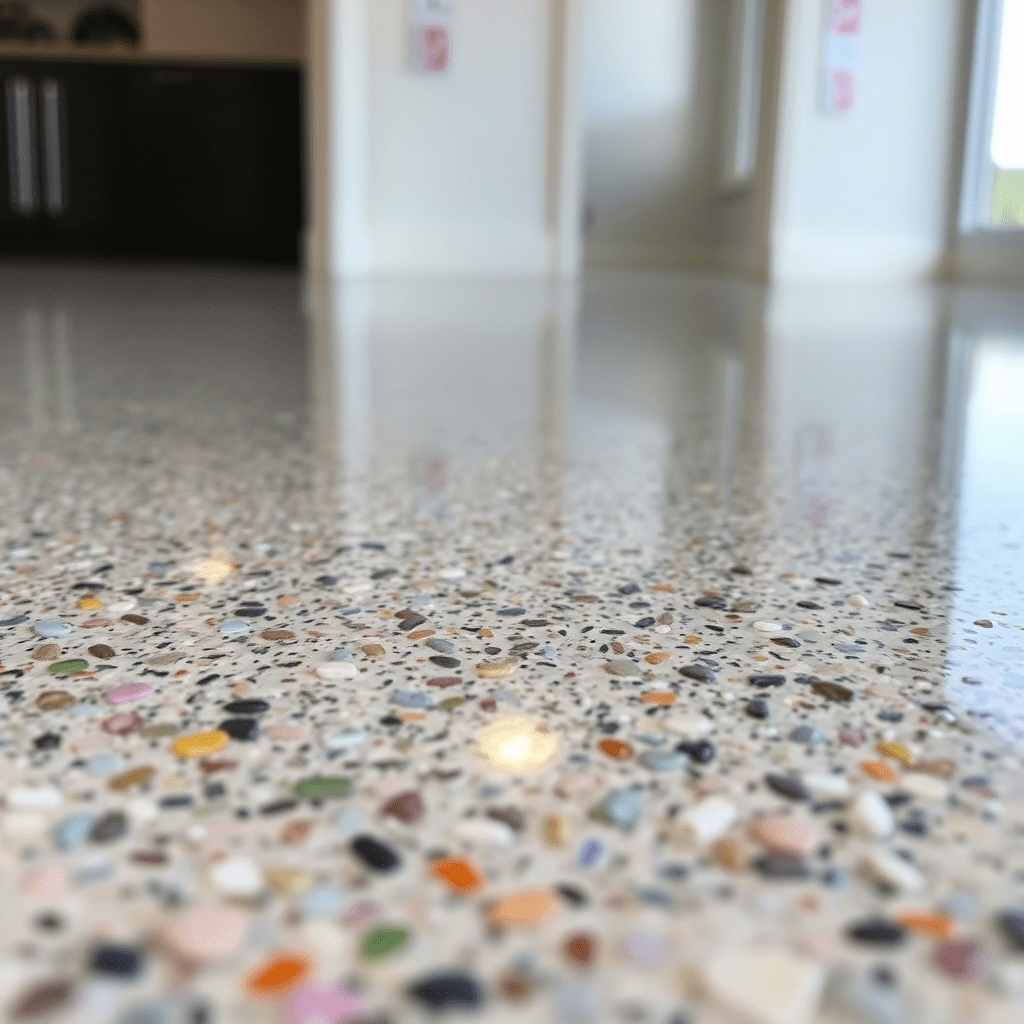 أرضيات إيبوكسي كوارتز (Quartz Epoxy Flooring): أناقة حجر الكوارتز مع قوة الإيبوكسي